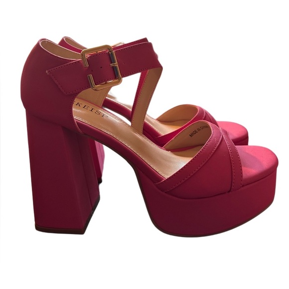 NEW Platform Chunky Heels for Women Trendy Square Toe  Sandals Pink Size 9.5 - Picture 4 of 12